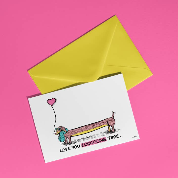 Dachshund Love A6 Greeting Card for wholesale by Don Design