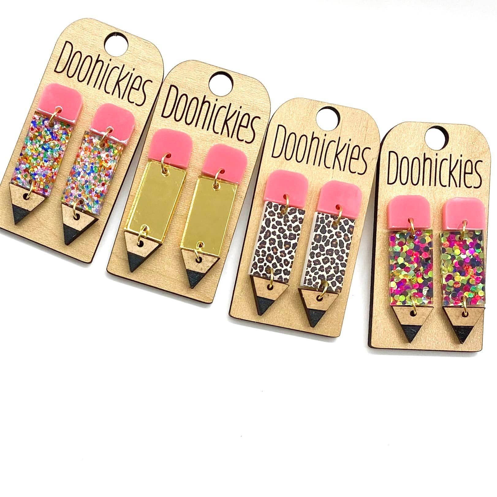 Doohickies - Wholesale Dangle Earrings - 2" Lil' Pencil Acrylic Dangles - Back to School Teacher Earrings2