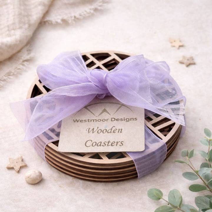 Floral Geometric Wooden Drinks Coasters for wholesale by Westmoor Designs