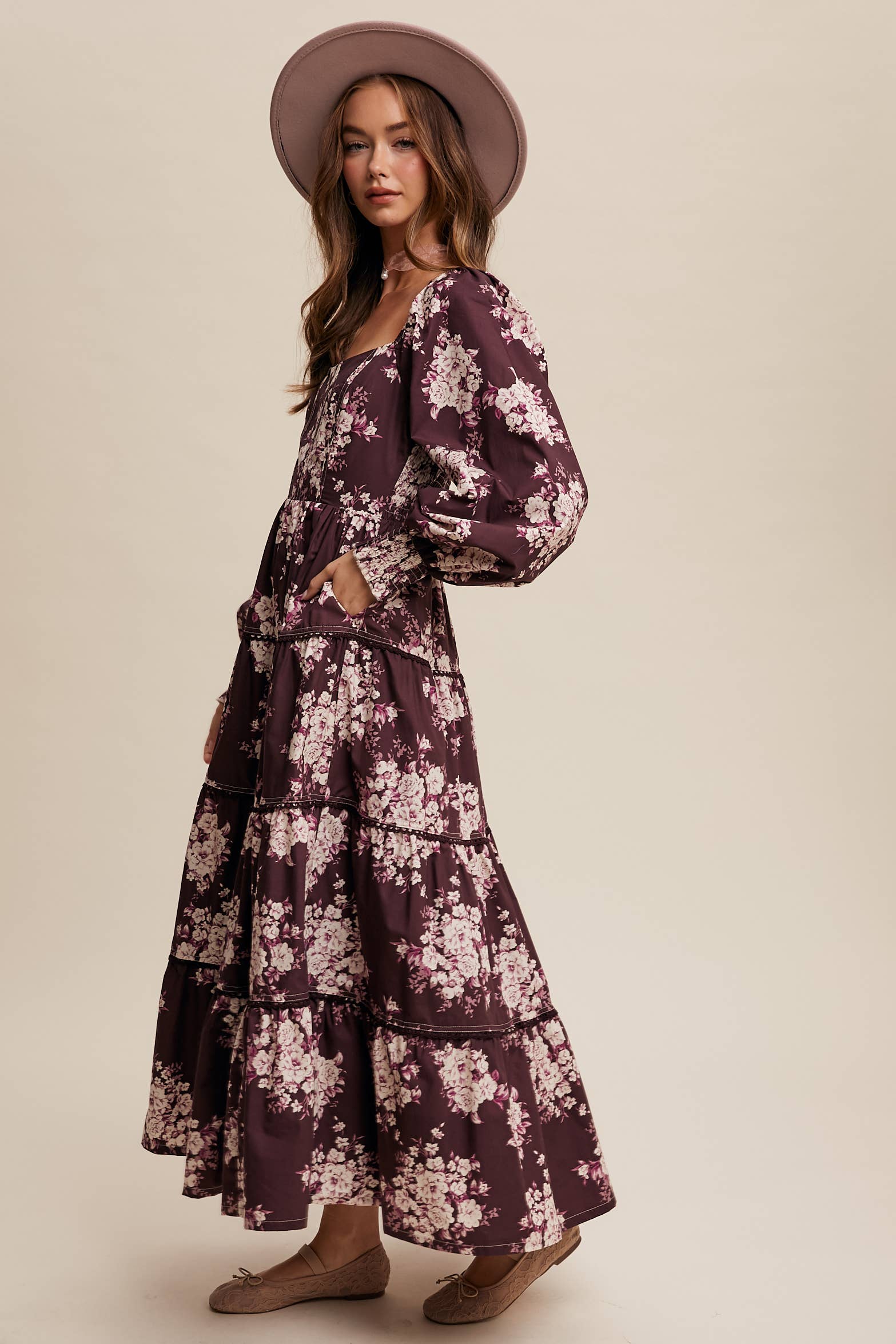 Listicle - Wholesale Dress - Women's - Romantic Floral Tiered Maxi Dress5