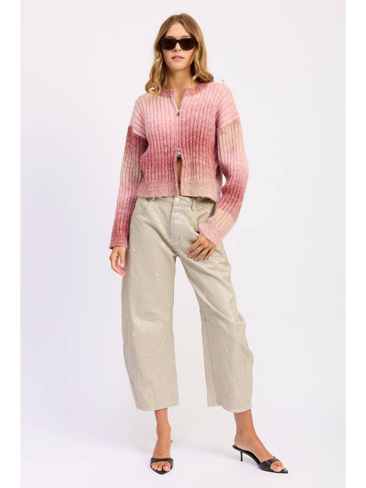 Rose CARDIGAN CÔTELÉ AVEC DOUBLE FERMETURE ÉCLAIR en vente sur Faire2