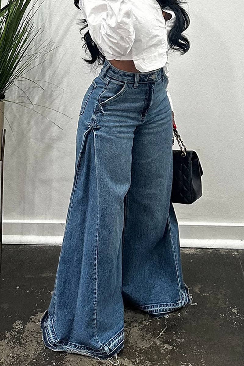 BLUE Wide-Leg High-Waist Casual Pants for wholesale on Faire1