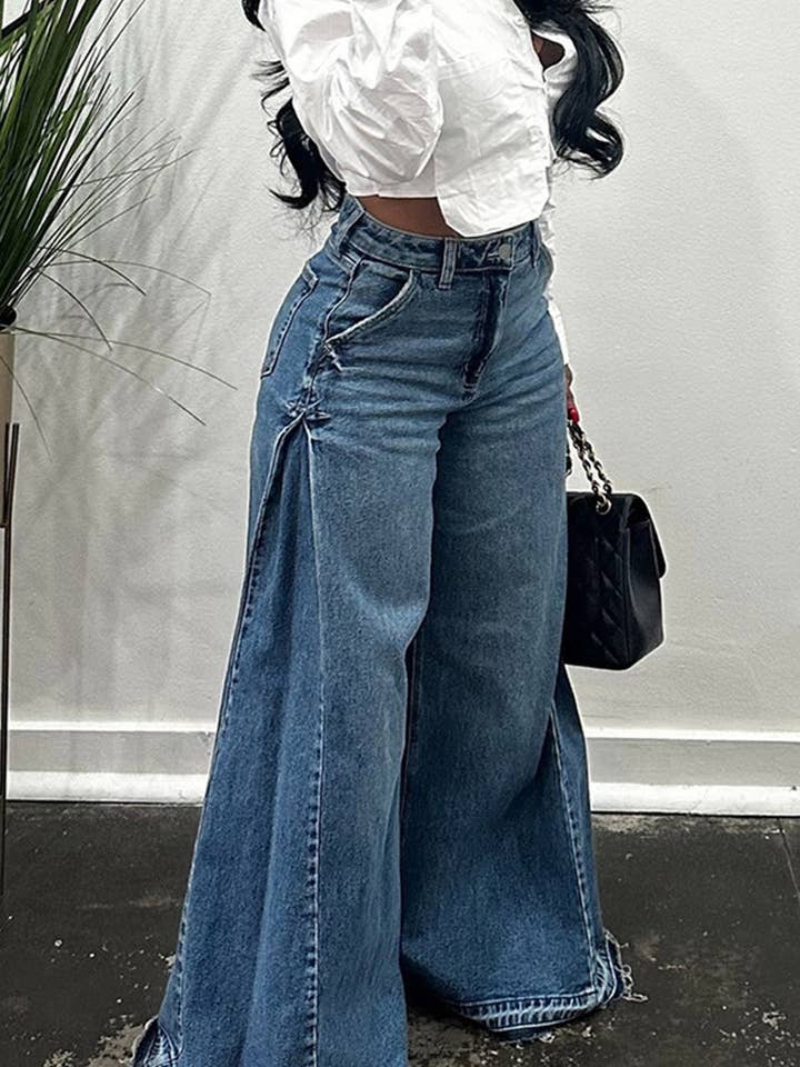 BLUE Wide-Leg High-Waist Casual Pants for wholesale on Faire1