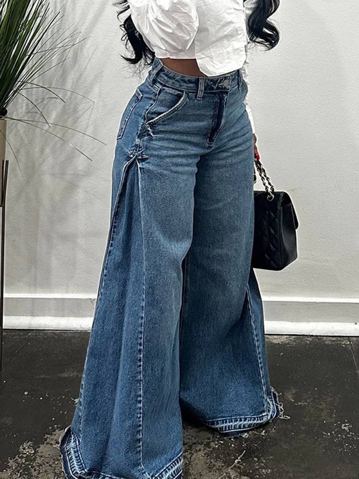 BLUE Wide-Leg High-Waist Casual Pants for wholesale on Faire1