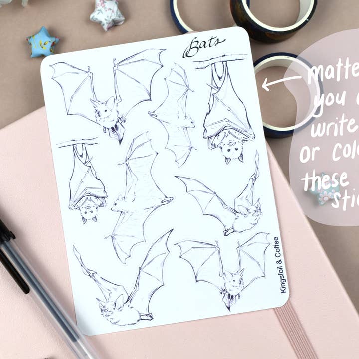 Matte Bats Sticker Sheet for Planners and Journals for wholesale by Kingsfoil and Coffee Designs