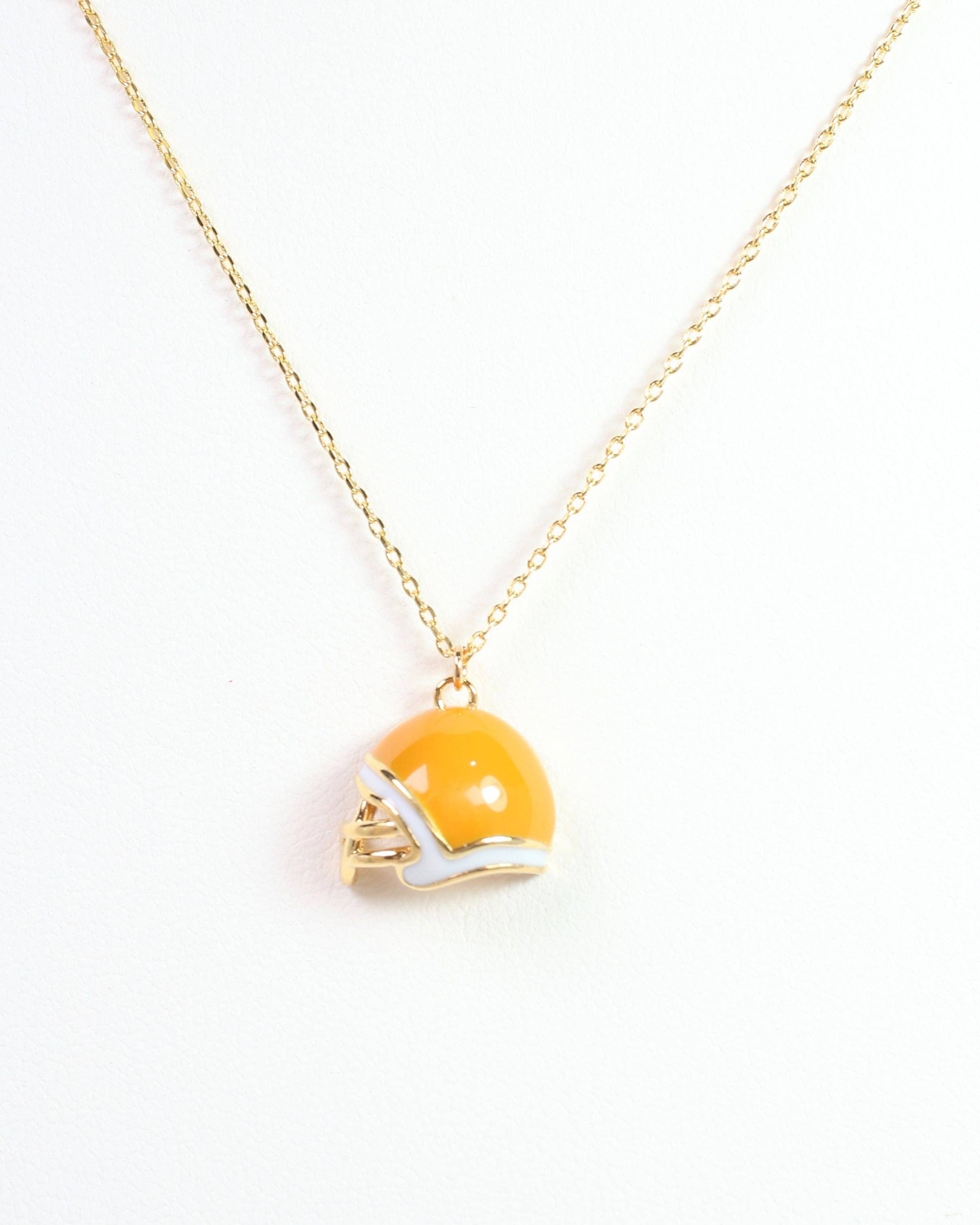 Caroline Hill - Vente Colliers à pendentif - Collier Casque Émail Orange Blanc3