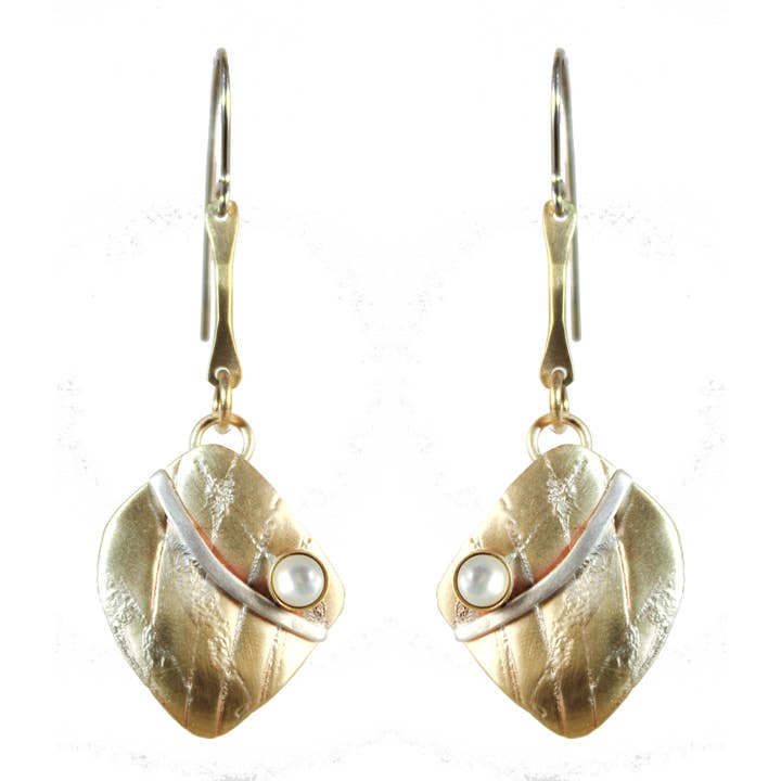 Reflections Earrings Brass and Sterling MOP Handmade in USA for wholesale by Whitney Designs Ltd.