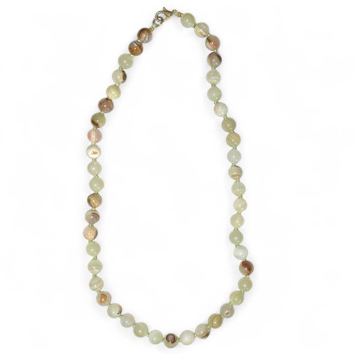 Green aragonite necklace Pakistan A (8mm beads) - 45cm for wholesale by La Boîte à Cailloux