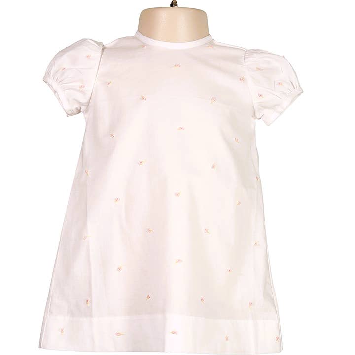 Hello Bebes! - Wholesale Dress - Kids - White Heirloom Rosebud Hand Embroidered Dress