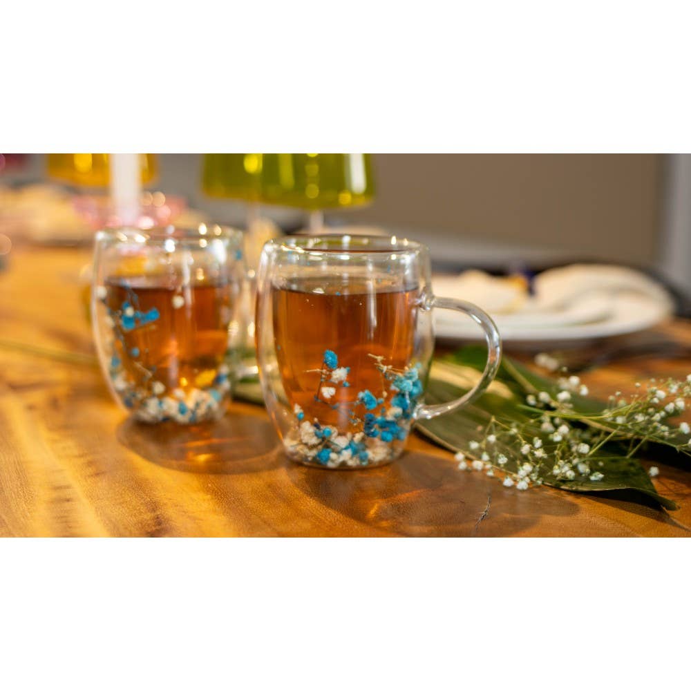 AULICA - Wholesale Coffee/Tea Cup - Double-walled tea cups with blue and white flowers - set of 22