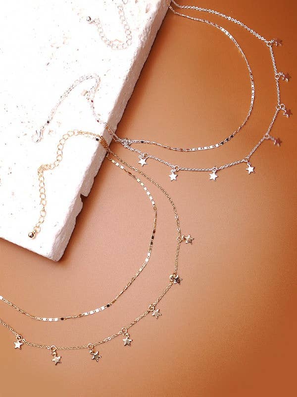 DELICATE DOUBLE LAYER STAR DROP NECKLACE | 47N19411 for wholesale by JOSSLYN by wall to wall