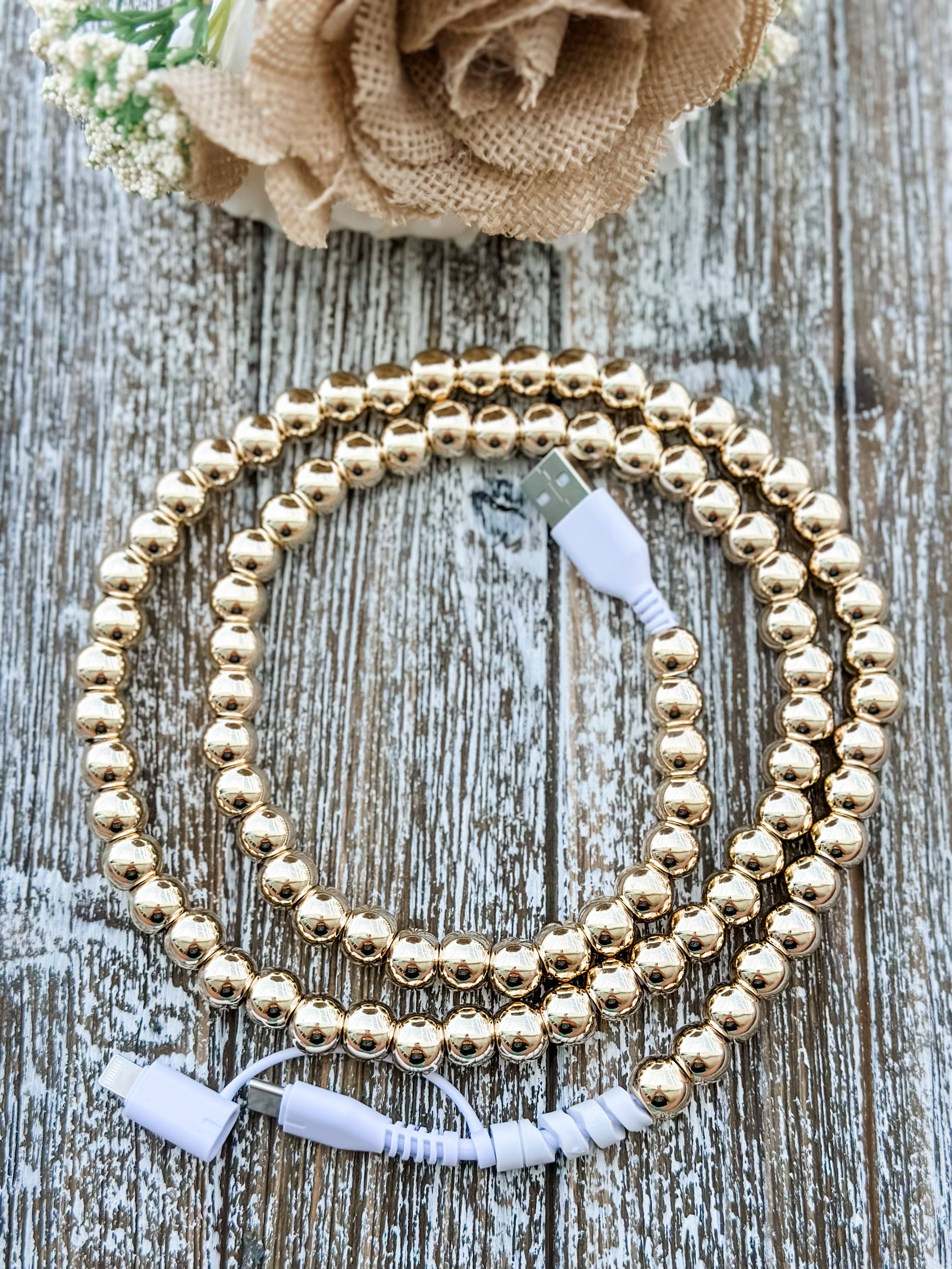 Harris Girls & Co. - Vendita all'ingrosso Cavo di ricarica - Caricabatterie per telefono 2 in 1 "Perline d'Oro" Candy