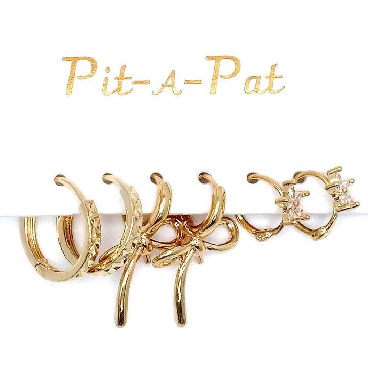 3 Pair Ribbon Theme Mini Hoop Stud Earrings for wholesale by Diacly