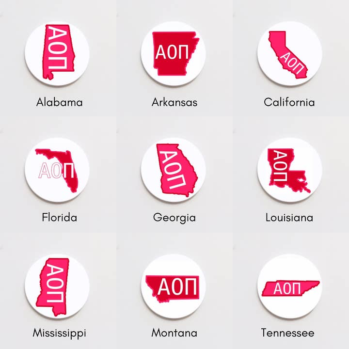 Good Vibez Collegiate - Wholesale Lapel Pin/Button - Alpha Omicron Pi State Button