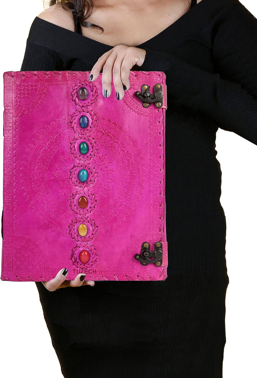 Tuzech Leather - Wholesale Journal/Diary - Tuzech Seven Chakra Medieval Stone Embossed Handmade Jumbo Leather Journal Book of Shadows Notebook Office Hocus Pocus Diary College Poetry Sketch With Leather Bound60