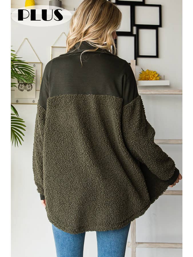 7th Ray - Wholesale Shirt Jacket/Shacket - Women's - Cozy Faux Fur Button Down Pocket Teddy Shacket T4958XL