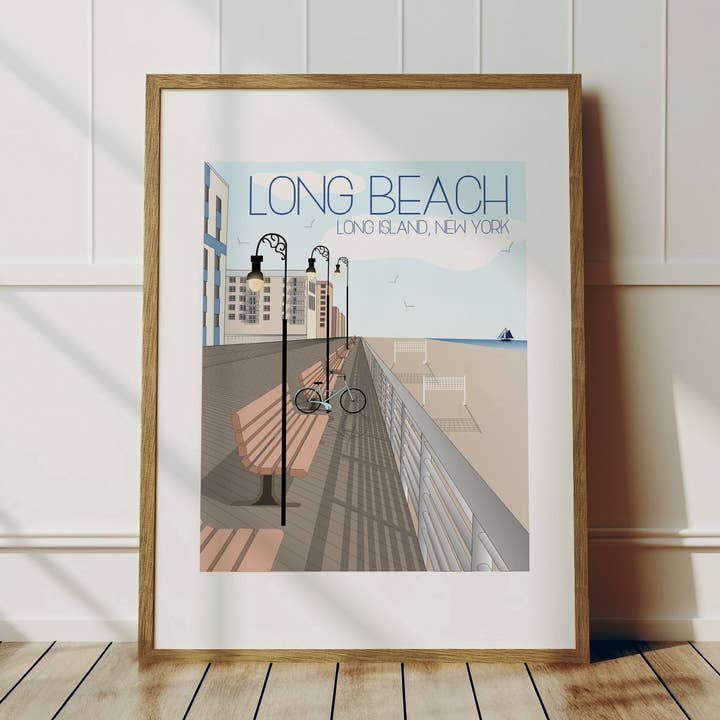 Long Island - Impresión artística de viaje de Long Beach para venta al por mayor de Fox Burrow Designs