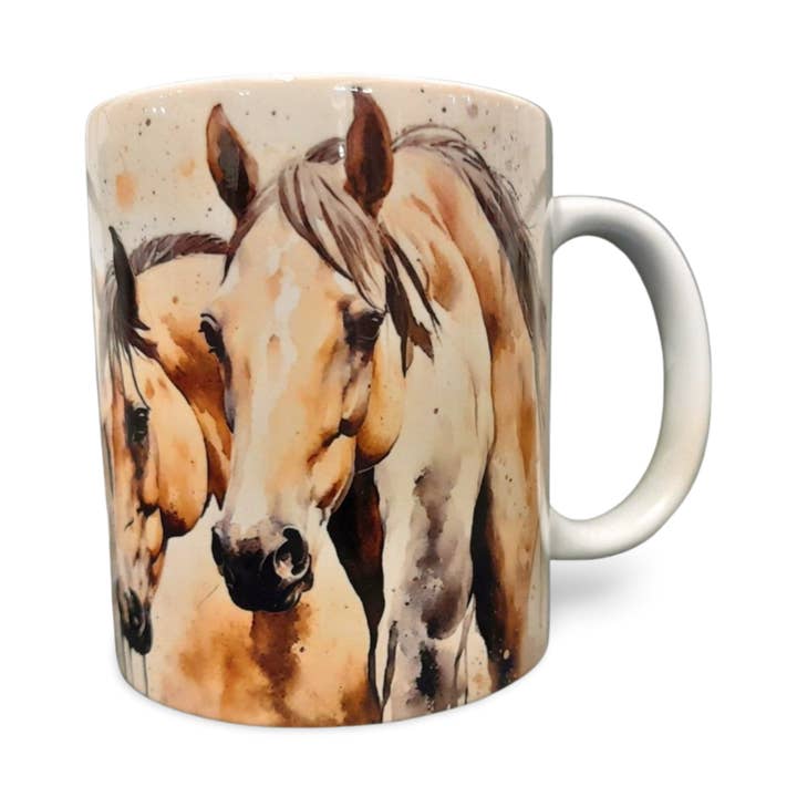 Two Horses Coffee Mug, Water Colour Style for wholesale by Rockways Designs