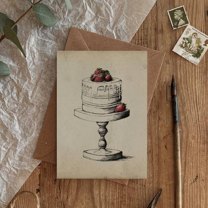 Brooke Marie - Wholesale Everyday Greeting Card - Summer Strawberry Cake Vintage Finish Card