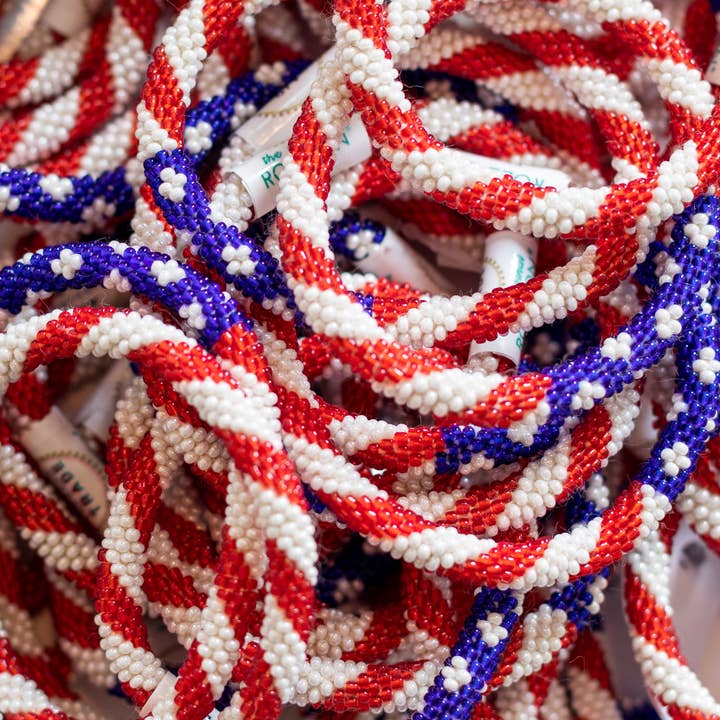 Aid Through Trade - Wholesale Beaded Bracelet - Roll-On® Patriotic Jewelry - Stars & Stripes - Set of 12
