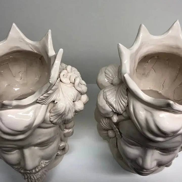DD Ceramiche Siciliane - Wholesale Decorative Figurine - Moor's Heads Crown with Pointed Caltagirone Ceramic cm H.28 L.20 Handcrafted White8