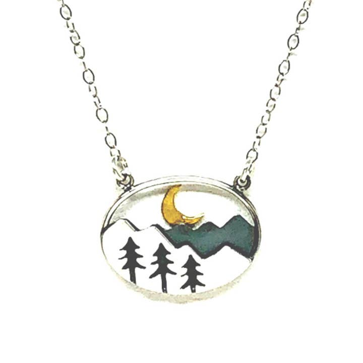 Träd, Måne och Berg Charm Halsband: Sterling Silver för wholesale av Athena Designs