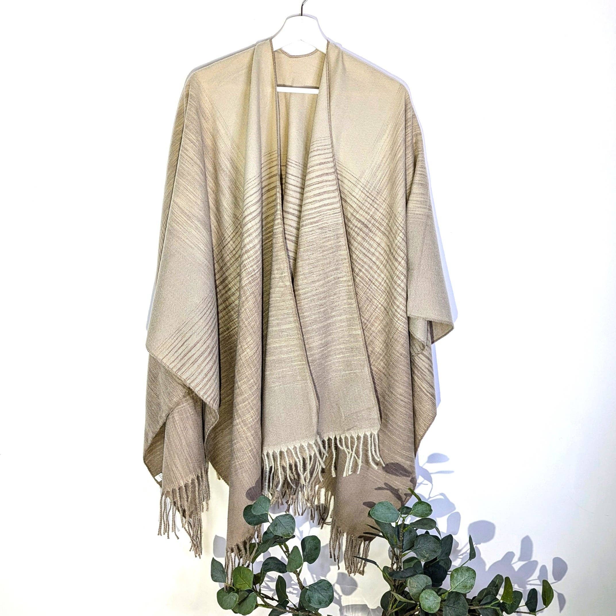 Tempest Designs – wholesale Poncho – Women's – Super soft brushed ombre effect poncho with tassels0