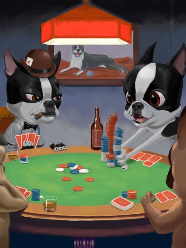 Boston Terrier, Poker Game, Dog Art Print for wholesale by Brian Rubenacker studios