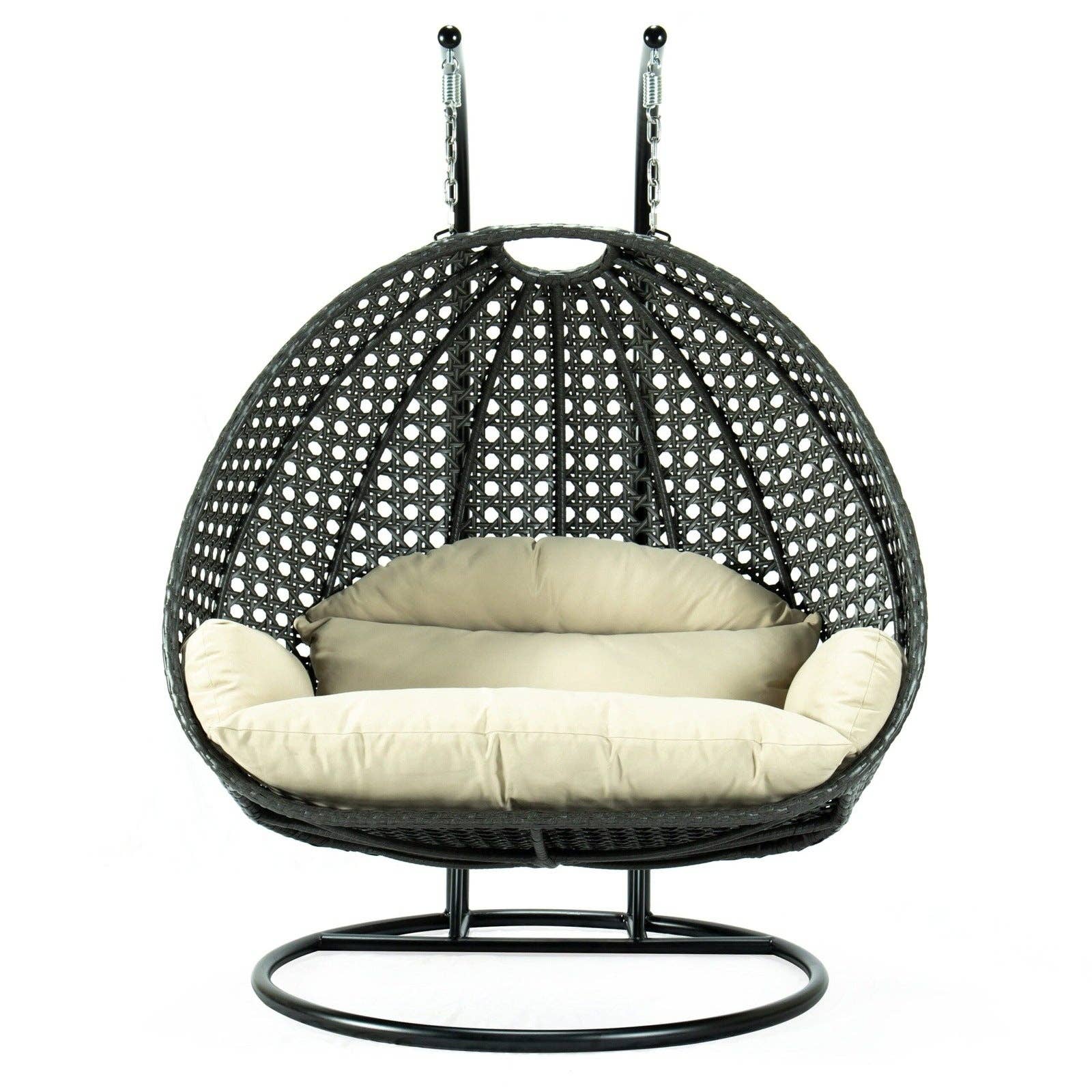 LeisureMod - Wholesale Egg Chair - Modern Charcoal Wicker Hanging Double Seater Egg Swing Chair2