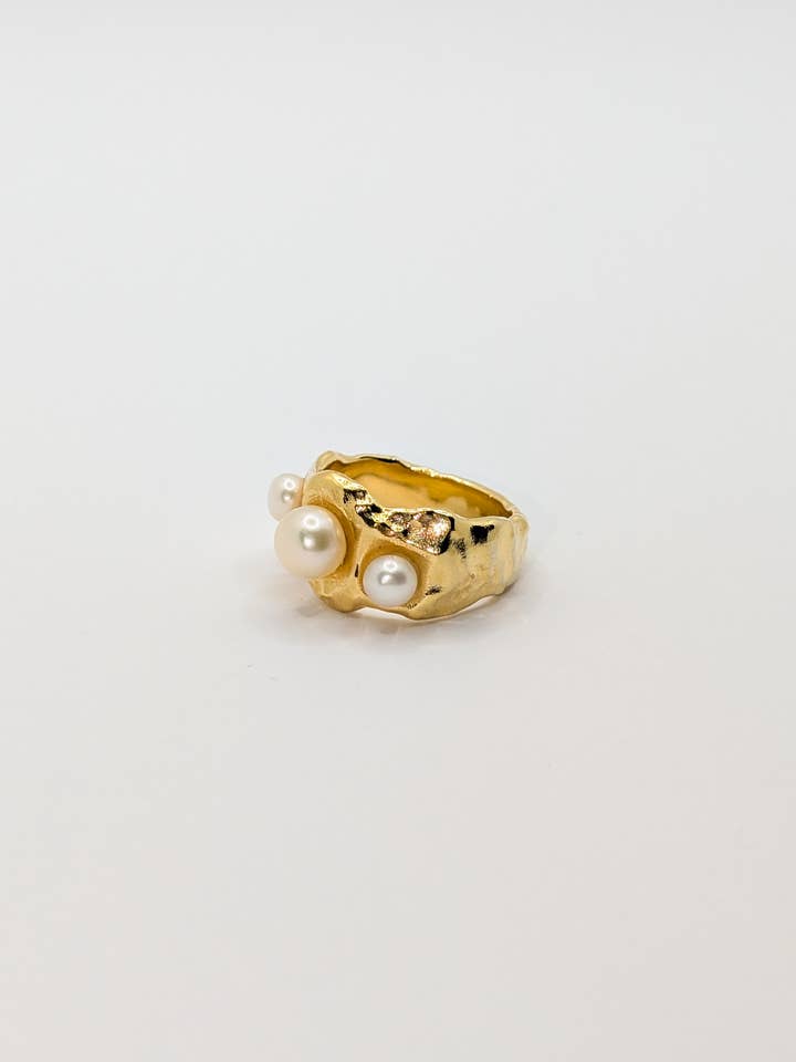 Gold Coral Textured Chunky Pearl Ring for wholesale by Another Mother