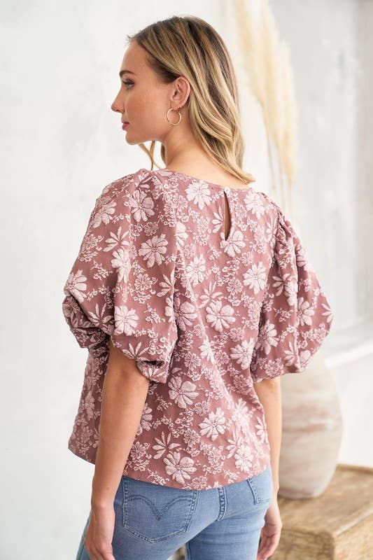 Nicabel - Wholesale Blouse - Women's - Plus textured puff scoop neck top-PIST1053811