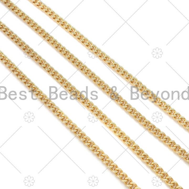 3x4mm High Quality Thin Flat Curb Chain by Yard, 18K Real Gold plated Gold Plated Cuban Chain, Wholesale bulk Chain, sku#M397 for wholesale by BestBeads&Beyond