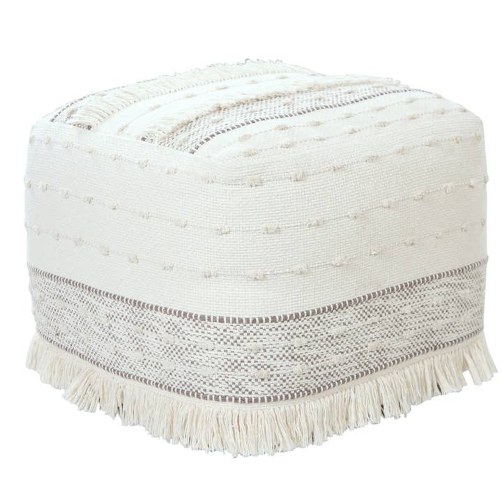 Blanc/Marron Pouf texturé Farmhouse Chic Shag Ivoire et Beige en vente sur Faire2