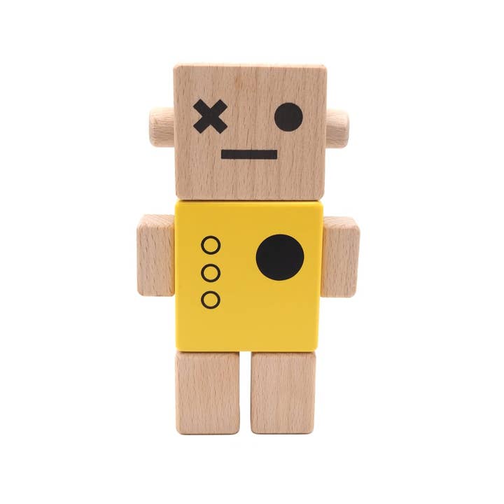 Wooden toy - Baby Robot/Yellow/Yellow - wooden toy for wholesale by Briki Vroom Vroom
