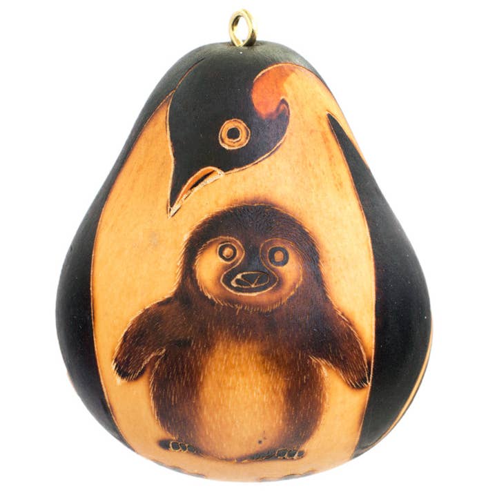Penguin Mom & Chick - Gourd Ornament - Nature Inspired for wholesale by Lucuma Designs