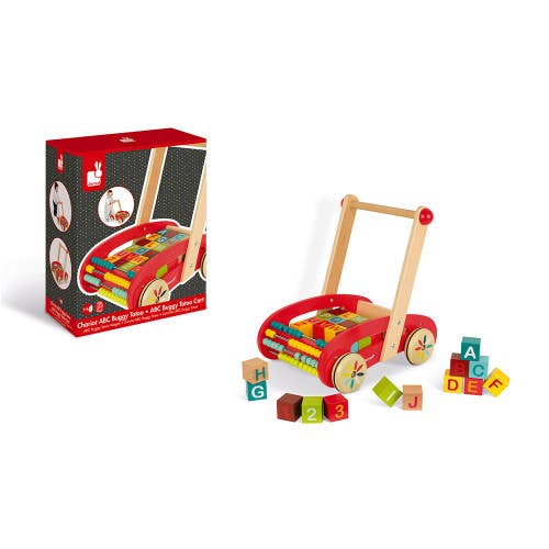 Janod - Wholesale Wood Toy - Kids - Tatoo - Abc Buggy Cart With 30 Blocks