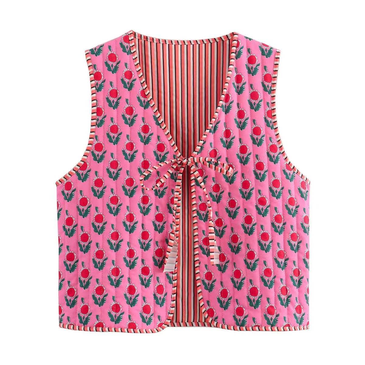 Miss Sparkling - Wholesale Outerwear Vest - Women's - Reversible Printed & Striped Cotton Puffer Vest10