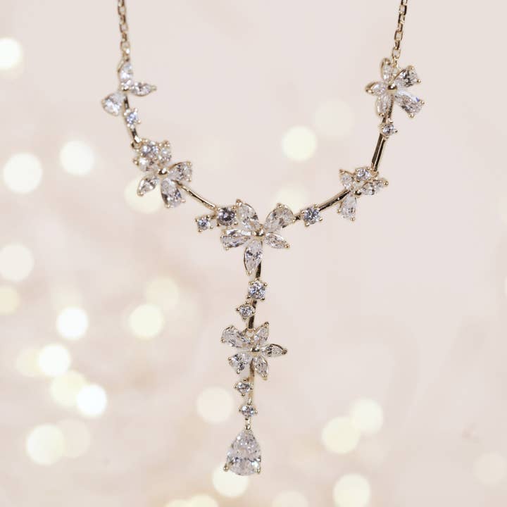 CZ Drop Bridal Necklace and Earring Set for wholesale by Annabel Jewellery