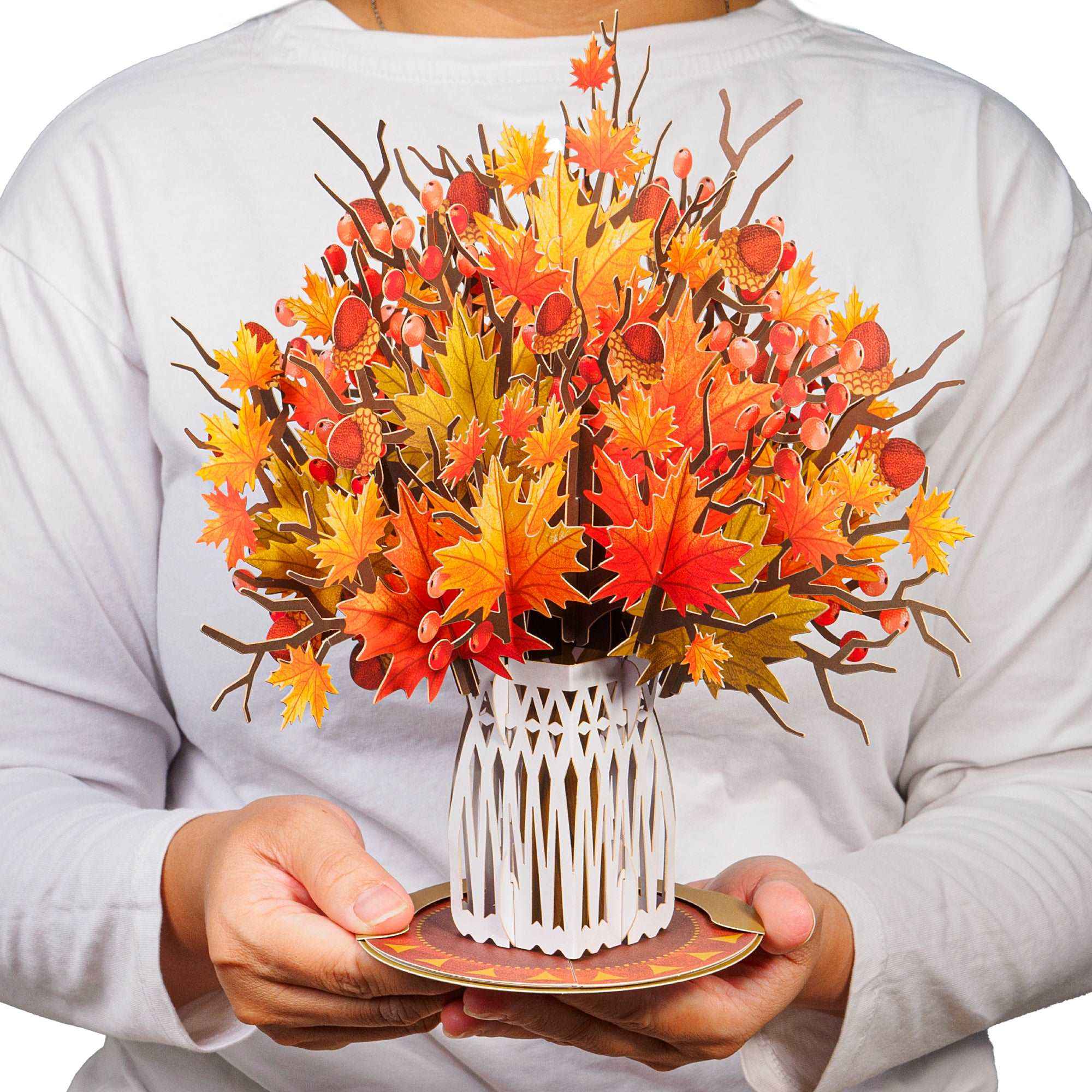 Paper Love – Engroshandel Hverdagshilsen kort – HugePop Pop Up Ahornblad med Aftagelig Buket5