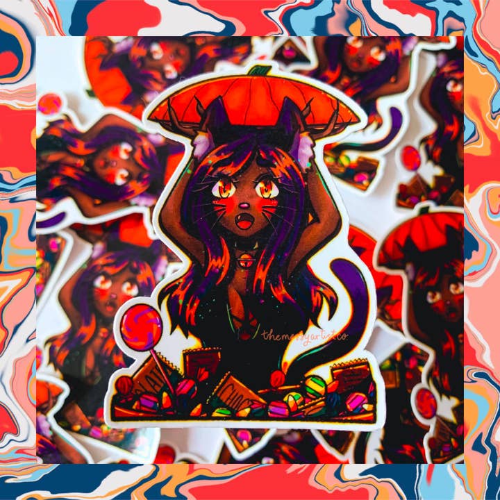 Autocollant Candy Cat pour la vente par The Messy Artist Co.