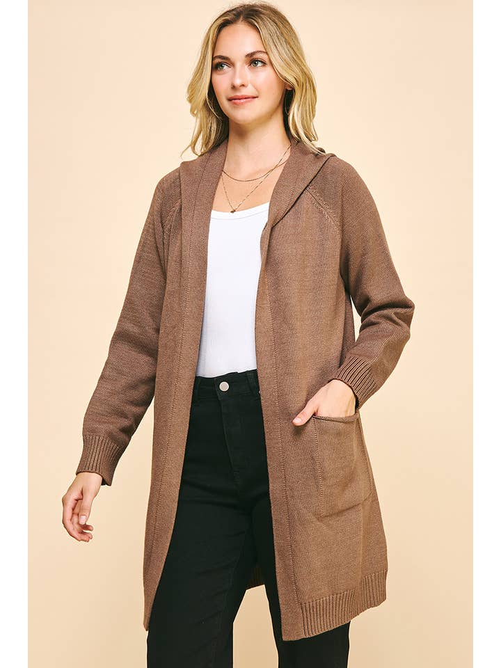PINCH - Wholesale Cardigan - Women's - HOODED SWEATER CARDIGAN - BROWN