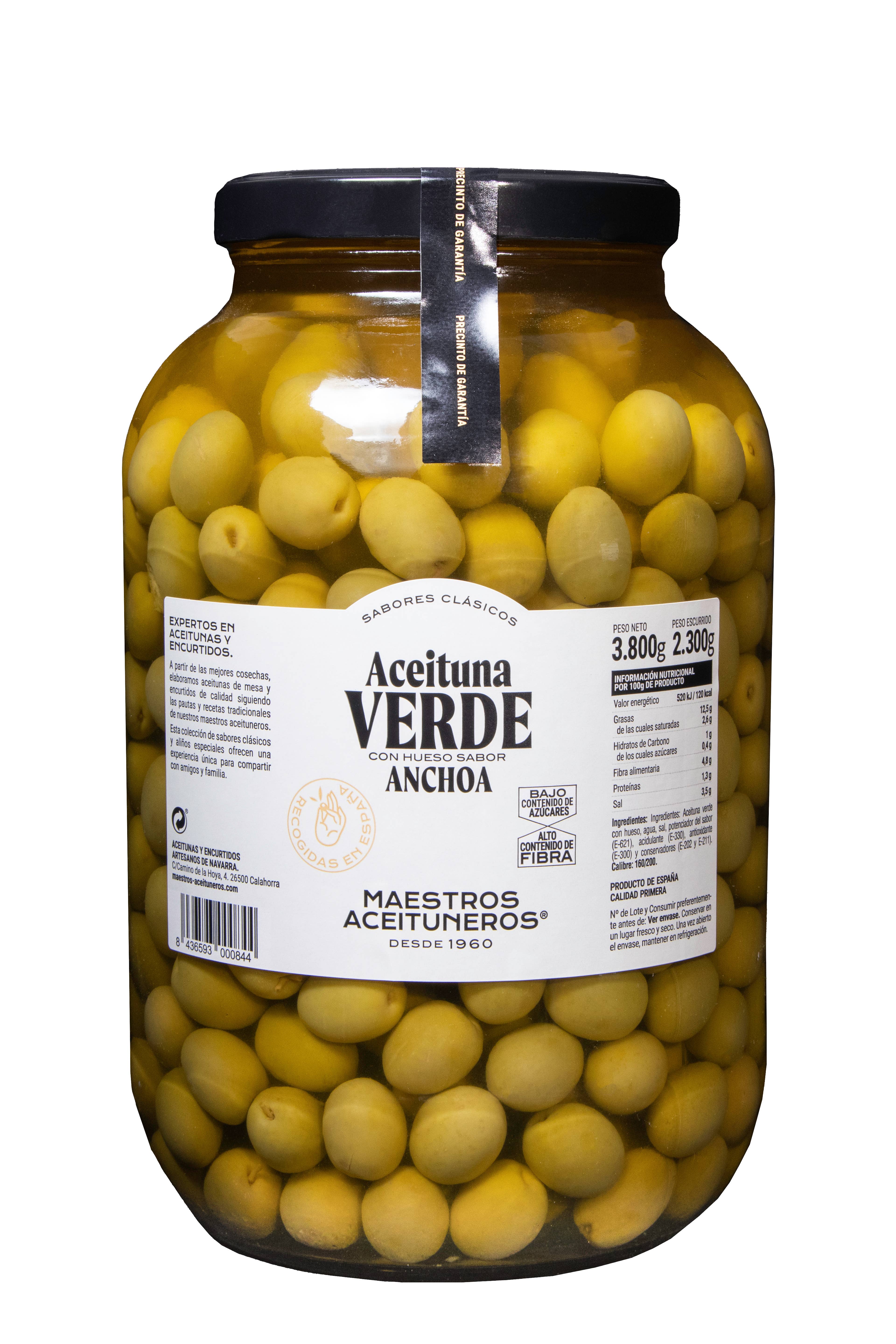 MAESTROS ACEITUNEROS - Wholesale Olives - Manzanilla Olive Anchovy Flavor 160/2000