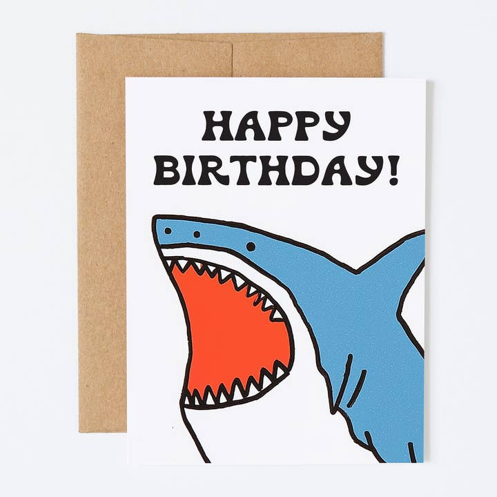 Carte de vœux d'anniversaire requin pour la vente par Silly Goose Greeting Co.