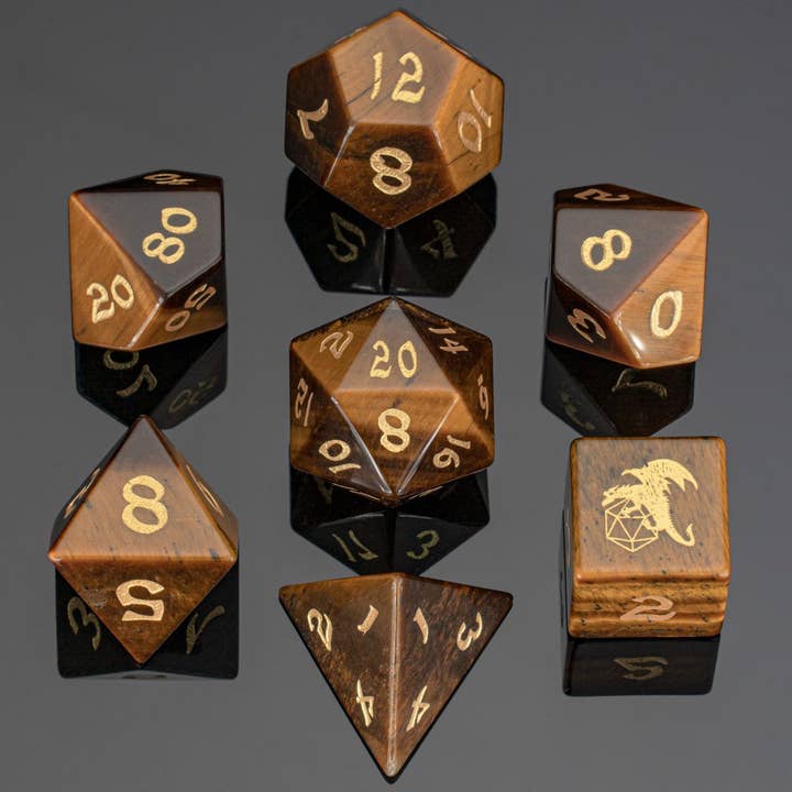 Dragon's Hoard Gemstone Dice - Yellow Tiger Eye for wholesale by Hymgho Premium Dice