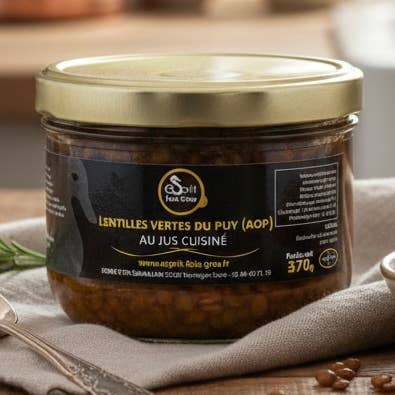 Lentilles vertes du PUY (AOP) au jus cuisiné - 370 g pour la vente par Esprit Foie Gras