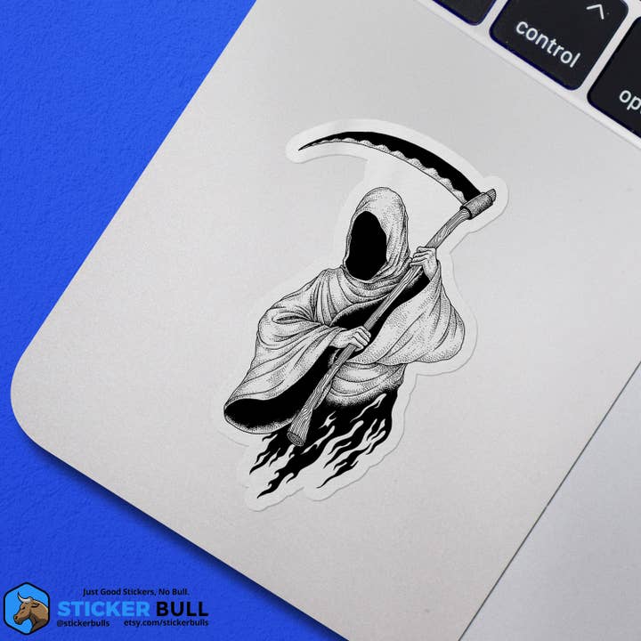Sticker Bull - Venta al por mayor Pegatina - Pegatina vintage de Grim Reaper en blanco y negro5