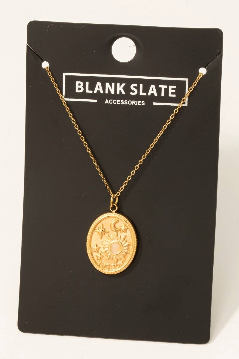Fame Accessories - Wholesale Pendant/Charm Necklace - Stainless Steel Sun Moon And Stars Oval Pendant Necklace4
