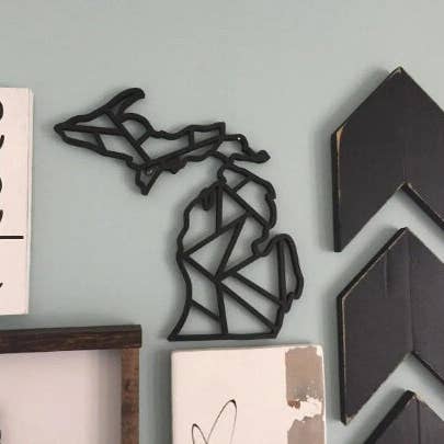 Michigan Geometric Cut out Wood Sign for wholesale by Feather and Birch
