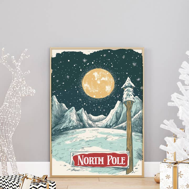 North Pole Wall Print Poster Art Retro Vintage Christmas Print for wholesale by House of Binky