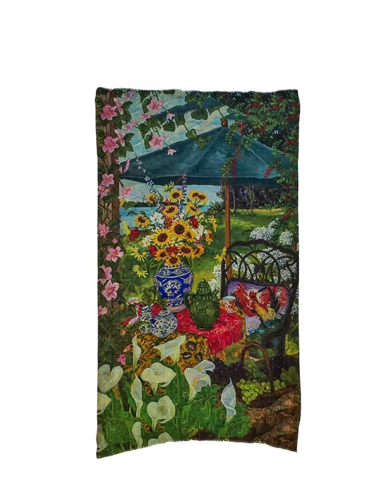 Bufanda de lana y seda-Otra Cosa-Pintura de flores con escena de jardín-4406 para venta al por mayor de OTRACOSA